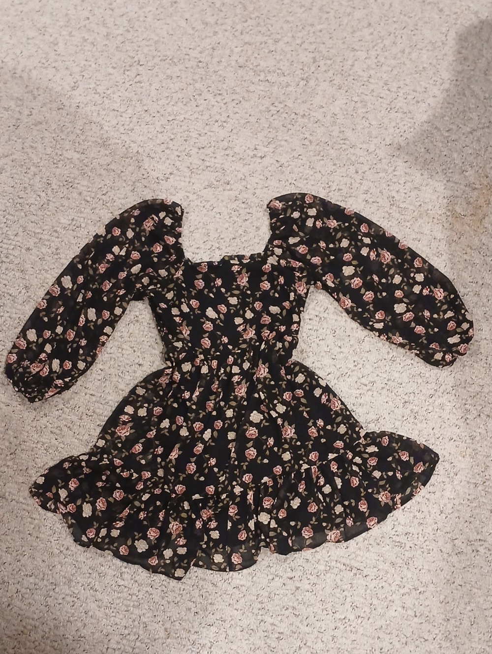 Celebrity Pink Black Midi Dress with Pink and Cream Floral Print